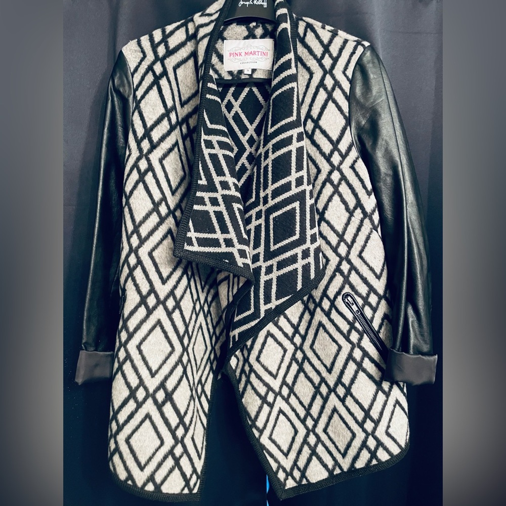 Pink martini wool and vegan leather blazer